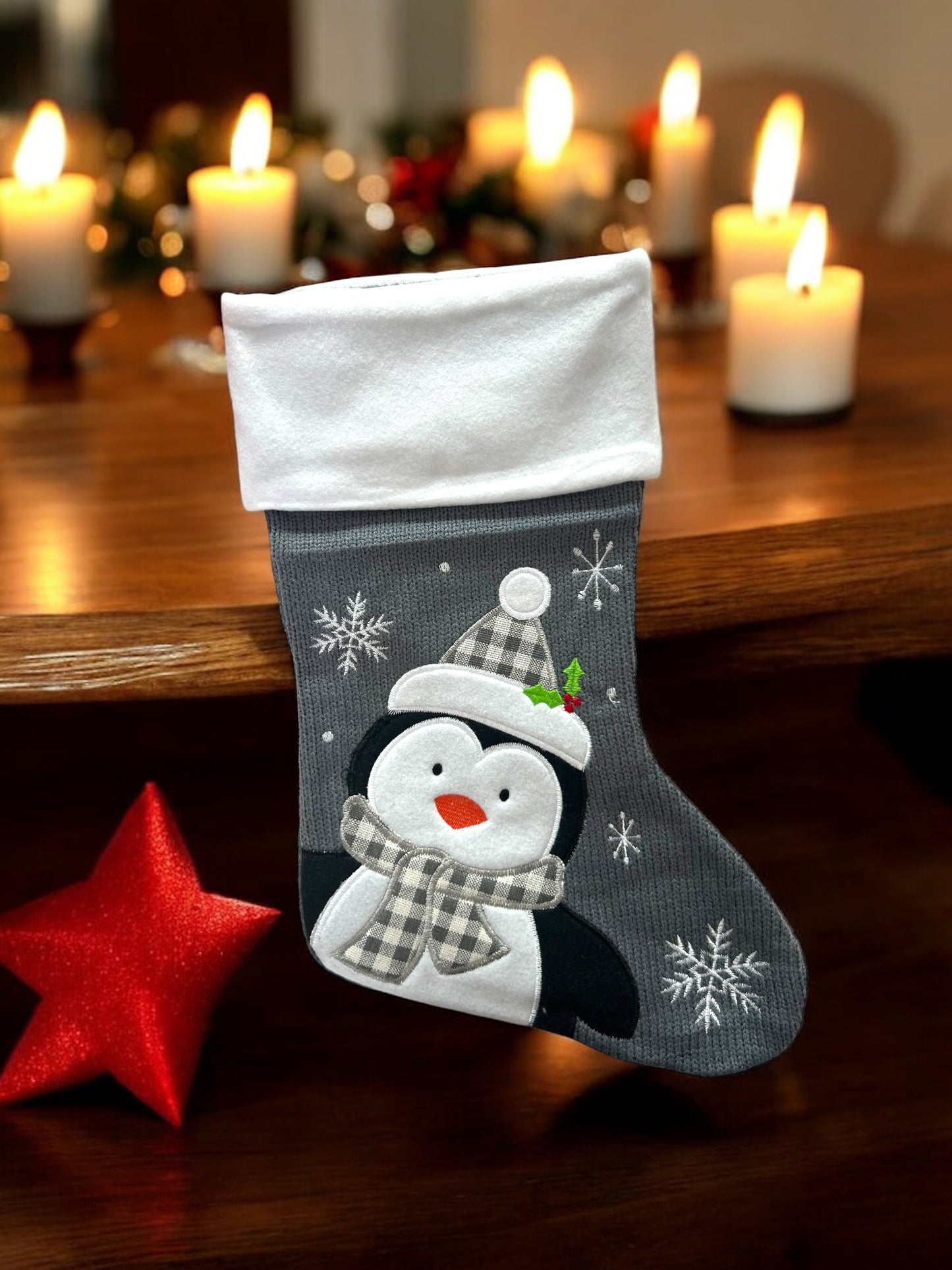 Chaussette de Noël Pingouin grise foncée