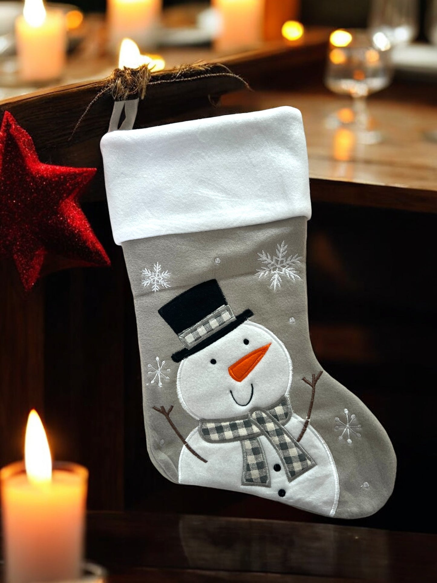 Chaussette de Noël Bonhomme de neige grise claire