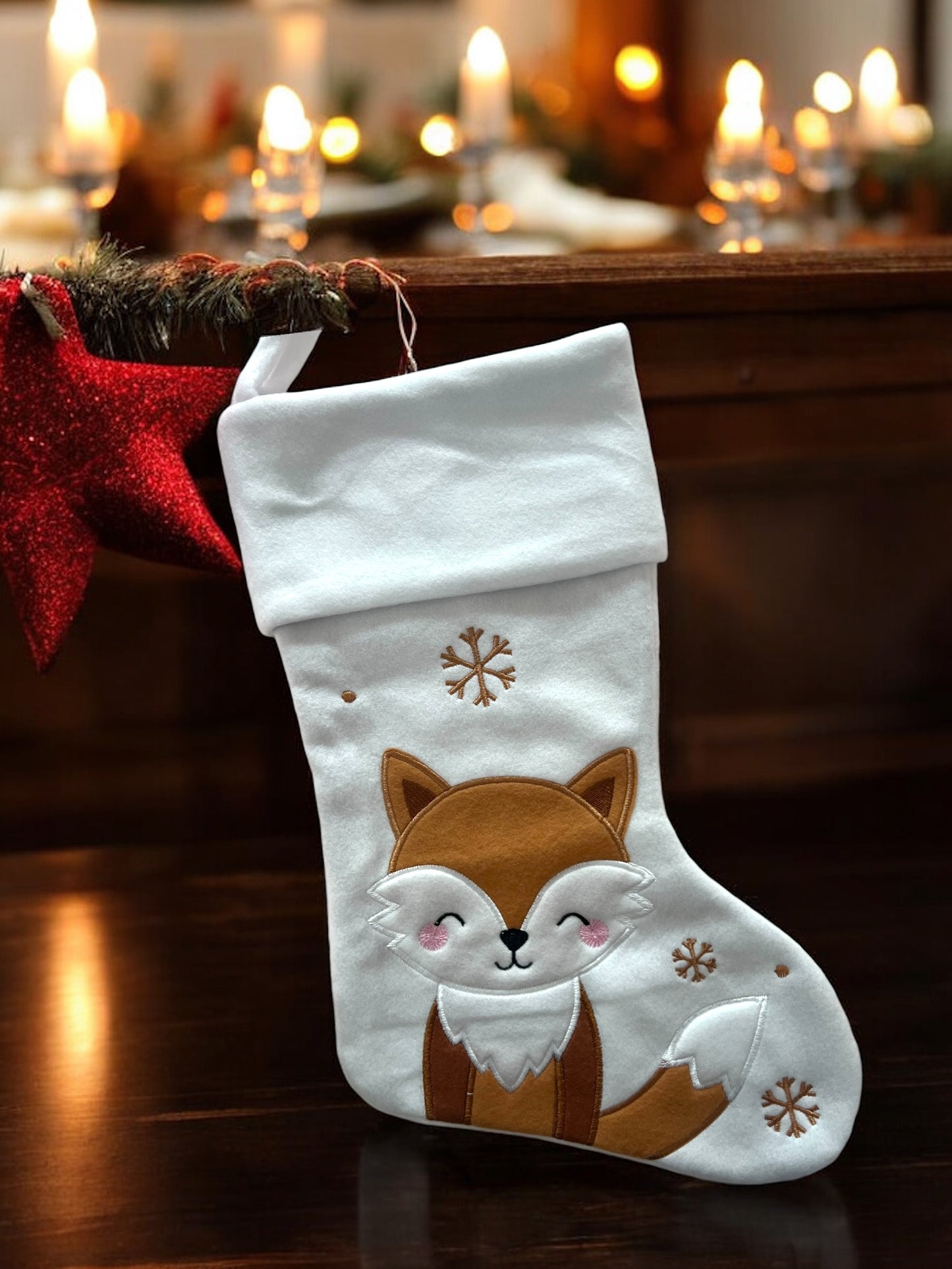 Chaussette de Noël renard blanche