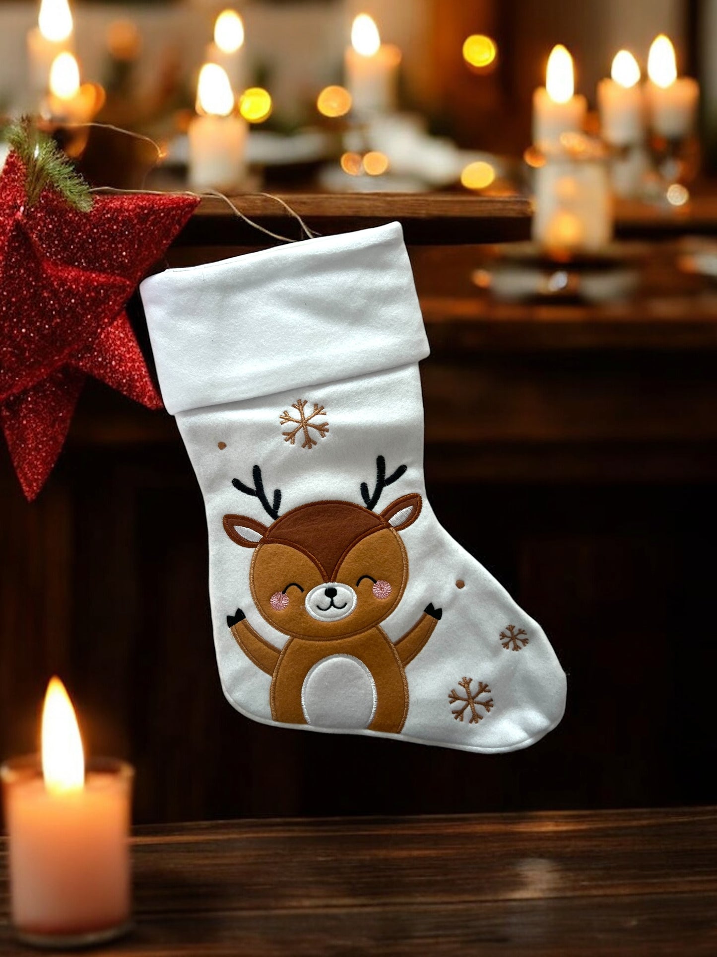 Chaussette de Noël renne blanche